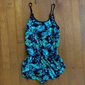 Tropical print swim coverup romper